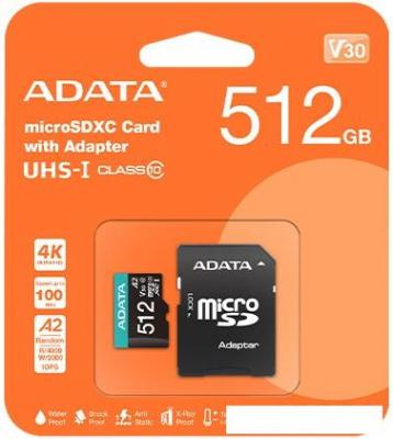 Карта памяти ADATA Premier AUSDX512GUICL10A1-RA1 microSDXC 512GB (с адаптером)