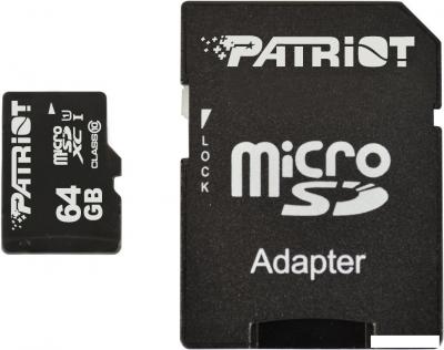 Карта памяти Patriot microSDXC LX Series (Class 10) 64GB + адаптер [PSF64GMCSDXC10]