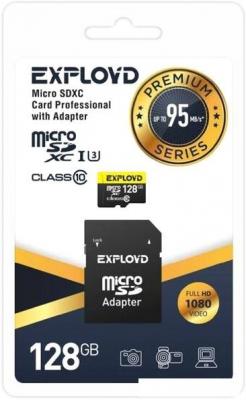 Карта памяти Exployd Premium Series microSDXC 128GB EX128GCSDXC10UHS-1-ELU3 (с адаптером)