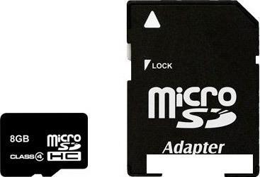 Карта памяти SmartBuy microSDHC (Class 4) 8 Гб + SD адаптер (SB8GBSDCL4-01)