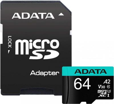 Карта памяти ADATA Premier Pro AUSDX64GUI3V30SA2-RA1 microSDXC 64GB (с адаптером)