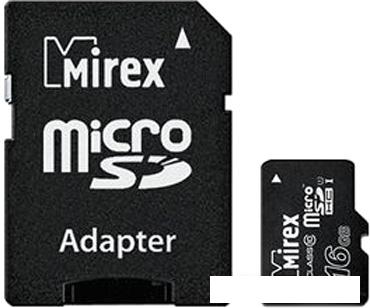 Карта памяти Mirex microSDHC UHS-I (Class 10) 16GB + адаптер [13613-ADSUHS16]