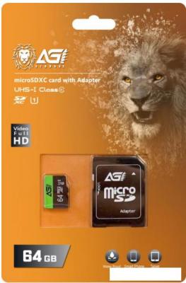 Карта памяти AGI TF138 microSDXC AGI064GU1TF138 64GB (с адаптером)