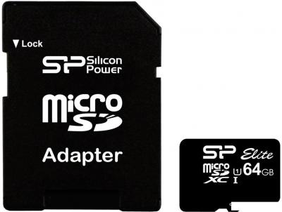 Карта памяти Silicon-Power microSDXC Elite UHS-1 (Class 10) 64 GB (SP064GBSTXBU1V10-SP)