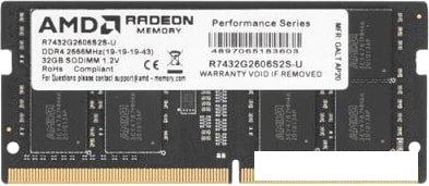 Оперативная память AMD Radeon R7 32GB DDR4 SODIMM PC4-21300 R7432G2606S2S-U