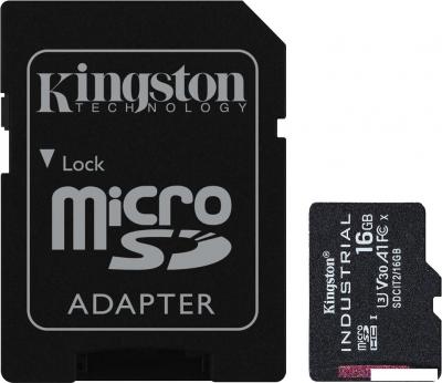 Карта памяти Kingston Industrial microSDHC SDCIT2/16GB 16GB (с адаптером)