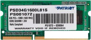 Оперативная память Patriot Memory for Ultrabook 4GB DDR3 SO-DIMM PC3-12800 (PSD34G1600L81S)