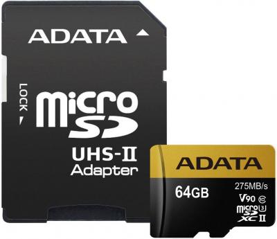 Карта памяти ADATA microSDXC UHS-II 64GB + адаптер [AUSDX64GUII3CL10-CA1]