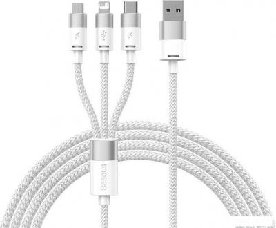 Кабель Baseus One-For-Three Fast Charging Data Cable 3.5A USB Type-A - USB Type-C/microUSB/Lightning (1.2 м, белый)