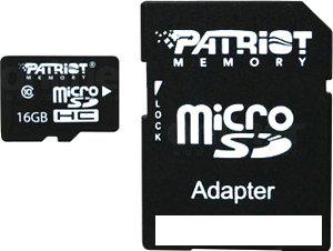 Карта памяти Patriot microSDHC (Class 10) 16 Гб + адаптер (PSF16GMCSDHC10)