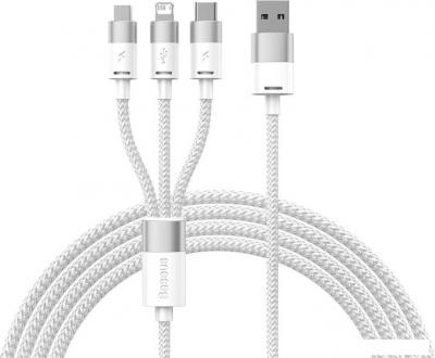 Кабель Baseus One-For-Three Fast Charging Data Cable 3.5A USB Type-A - USB Type-C/microUSB/Lightning (0.5 м, белый)